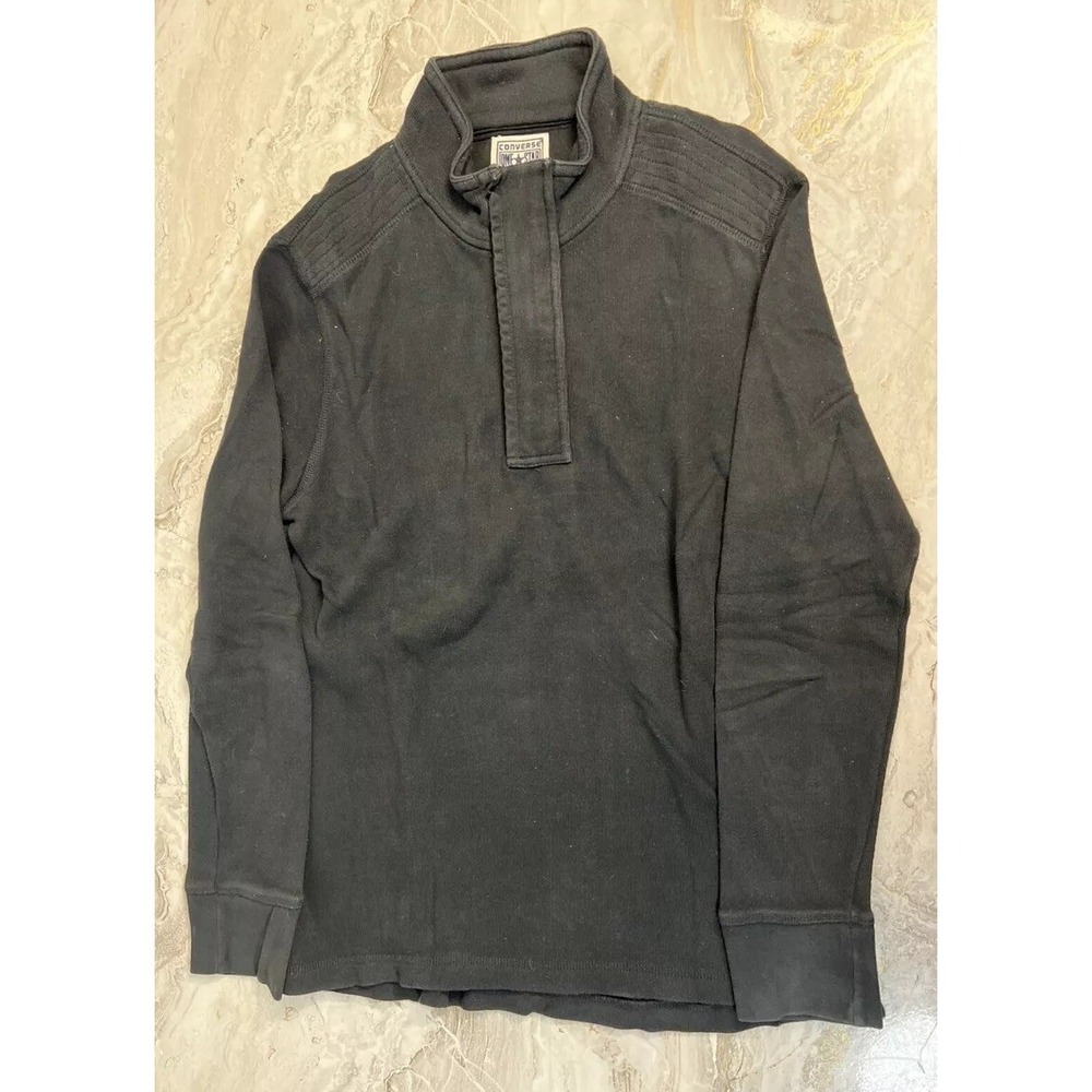 Converse One Star Men Shirt Large Black‎ Long Sleeve Zipper Pull Over Sweater